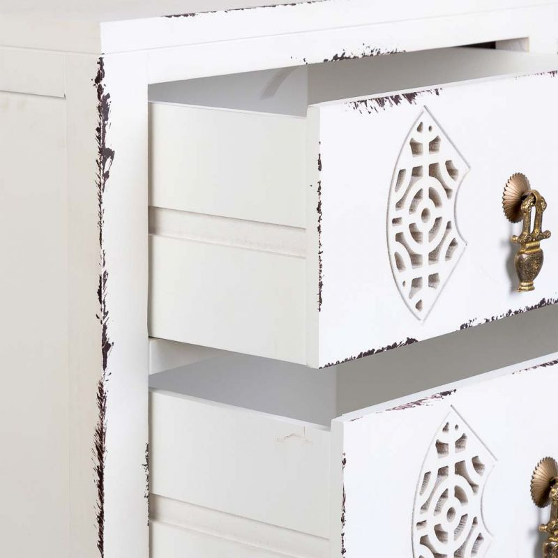 Table de chevet blanche patinée 3 tiroirs en sapin et MDF 45x36x70 cm Liomio  - 5