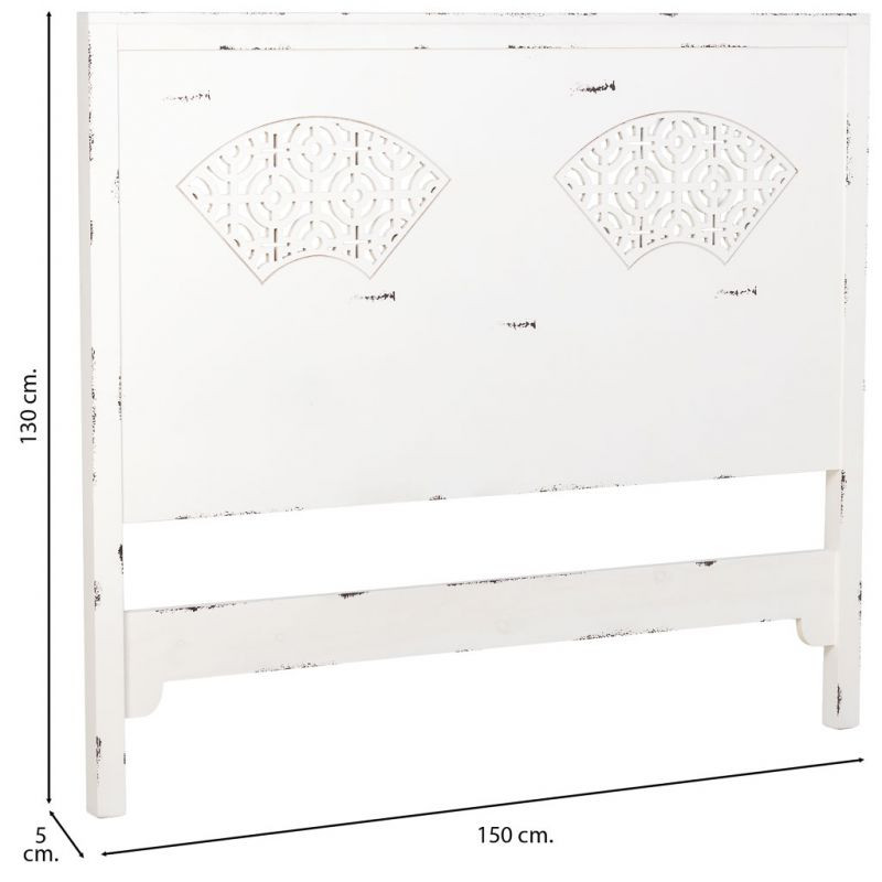 Tête de lit blanche patinée en sapin et MDF 150x5x130 cm Liomio  - 7