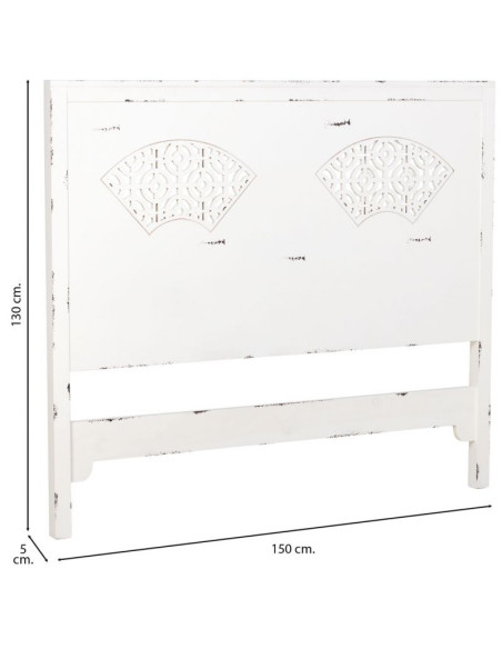 Tête de lit blanche patinée en sapin et MDF 150x5x130 cm Liomio  - 7