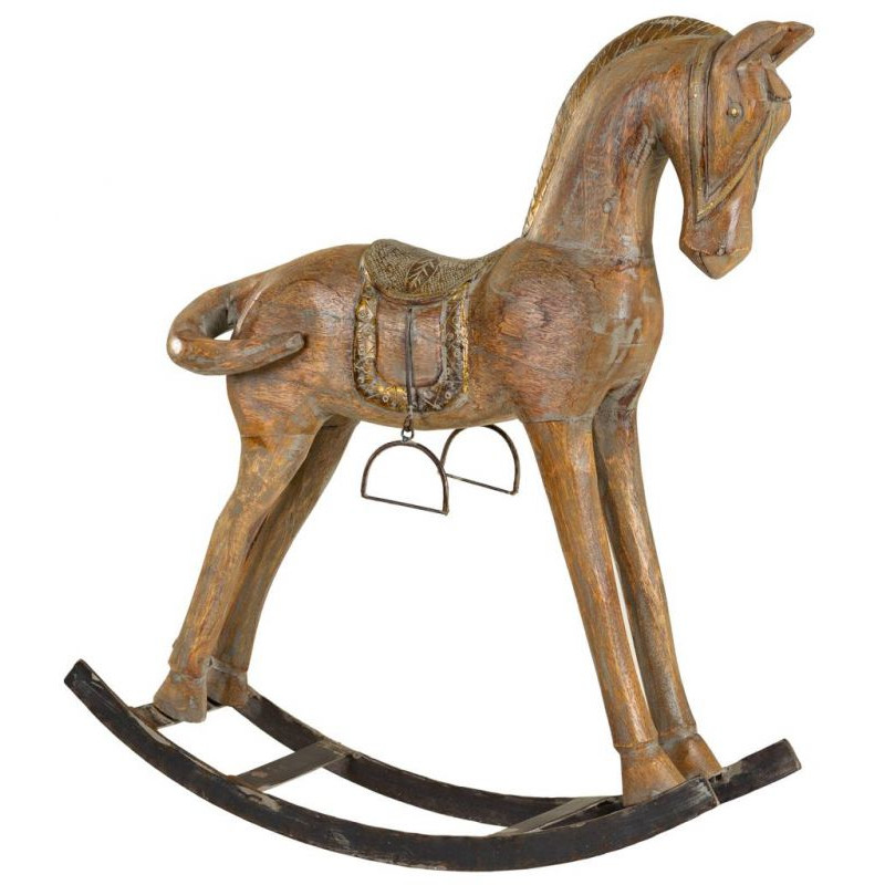 Cheval à bascule décoratif brun patiné en bois de manguier 56x14x58 cm Arotea  - 1
