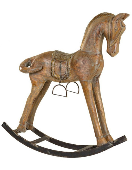 Cheval à bascule décoratif brun patiné en bois de manguier 56x14x58 cm Arotea  - 1