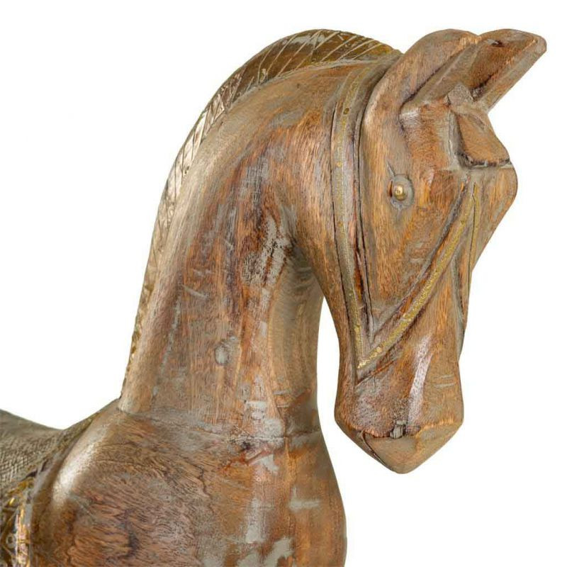 Cheval à bascule décoratif brun patiné en bois de manguier 56x14x58 cm Arotea  - 2