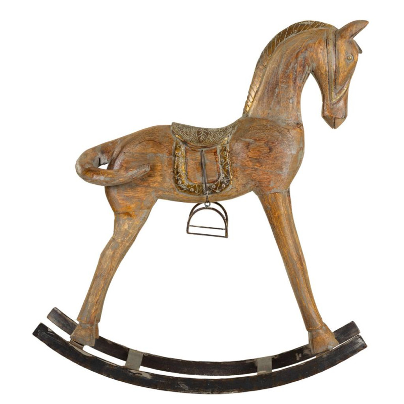 Cheval à bascule décoratif brun patiné en bois de manguier 56x14x58 cm Arotea  - 3