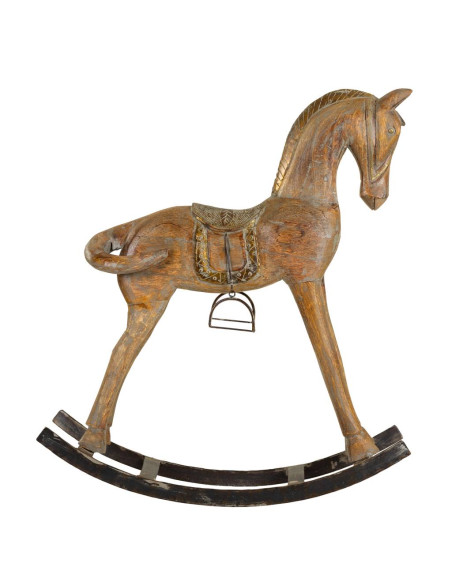 Cheval à bascule décoratif brun patiné en bois de manguier 56x14x58 cm Arotea  - 3