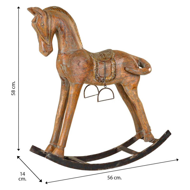 Cheval à bascule décoratif brun patiné en bois de manguier 56x14x58 cm Arotea  - 6