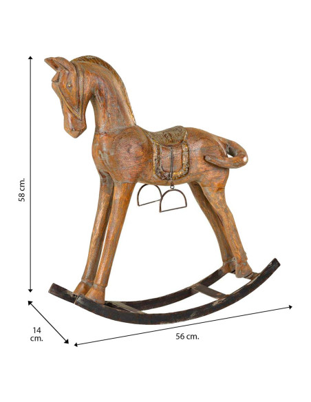 Cheval à bascule décoratif brun patiné en bois de manguier 56x14x58 cm Arotea  - 6