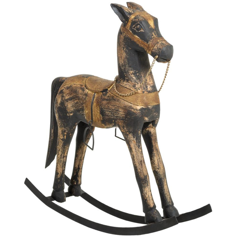 Cheval à bascule décoratif noir et doré en manguier 73x20x84 cm Aronio  - 2