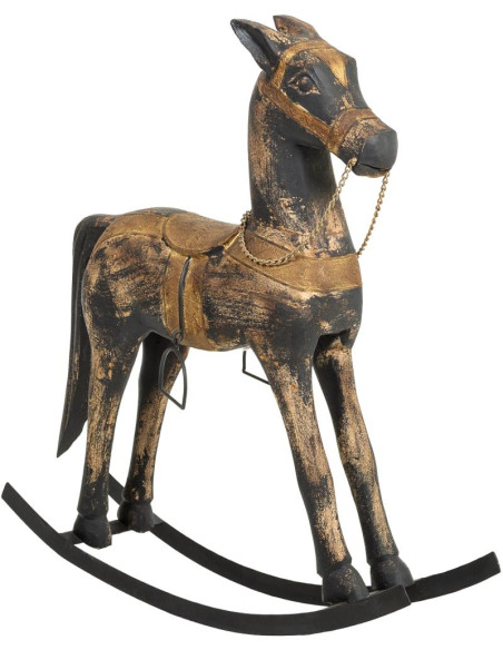 Cheval à bascule décoratif noir et doré en manguier 73x20x84 cm Aronio  - 2