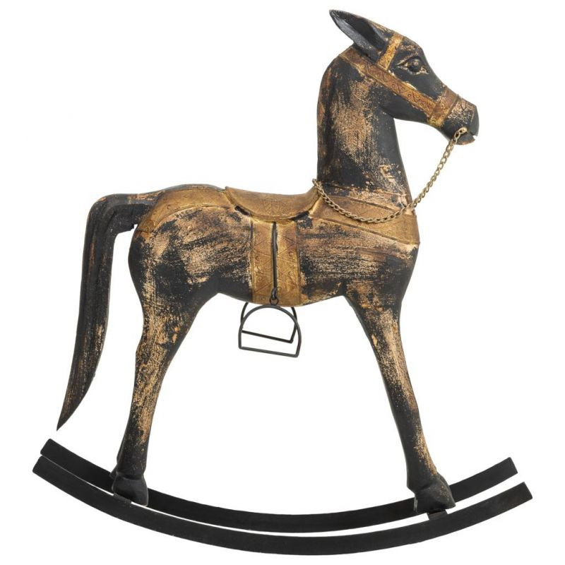 Cheval à bascule décoratif noir et doré en manguier 73x20x84 cm Aronio  - 1