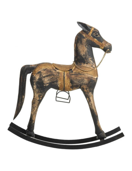 Cheval à bascule décoratif noir et doré en manguier 73x20x84 cm Aronio  - 1