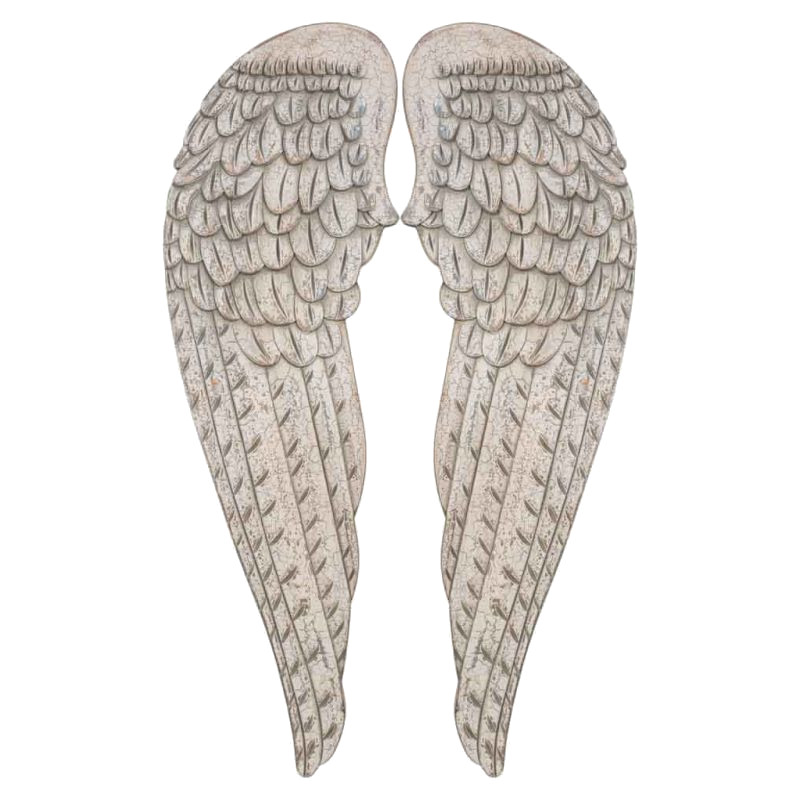 Paire d’ailes d’ange murales blanc vieilli en MDF 32x4x103 cm Azedia  - 1
