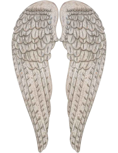 Paire d’ailes d’ange murales blanc vieilli en MDF 32x4x103 cm Azedia  - 1