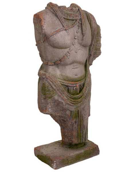 Statue de jardin torse homme antique gris pierre en oxyde de magnésium 38x22x76 cm Baevio  - 1