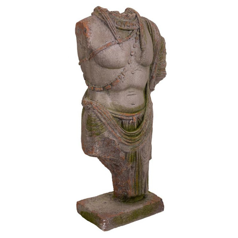 Statue de jardin torse homme antique gris pierre en oxyde de magnésium 38x22x76 cm Baevio  - 1