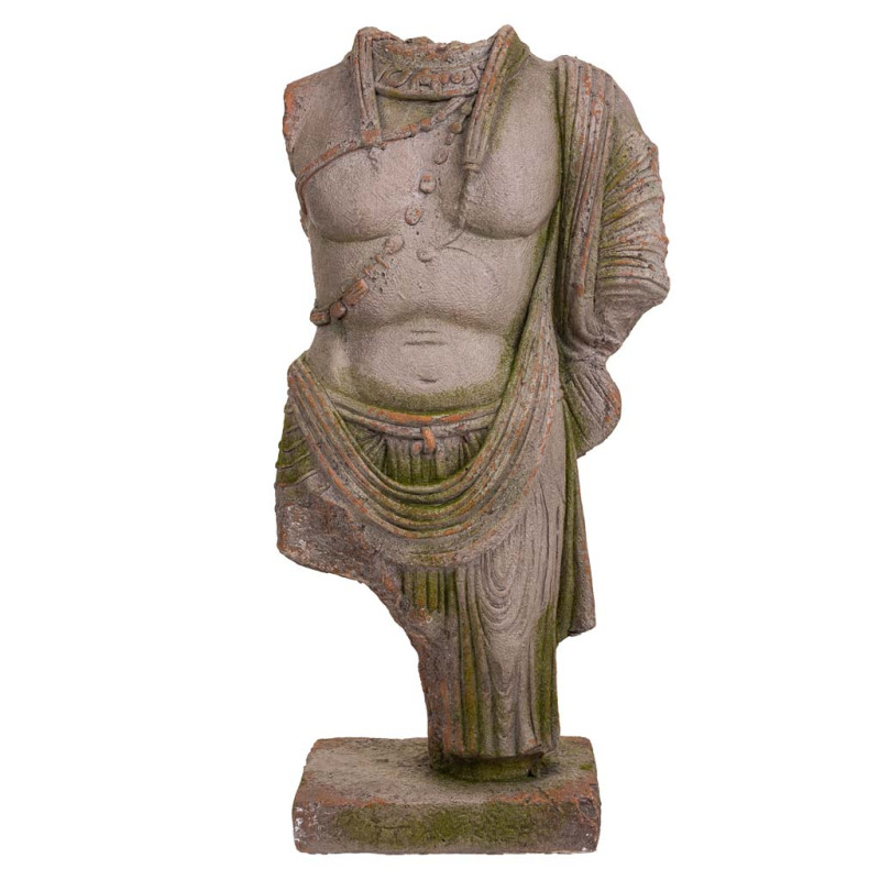 Statue de jardin torse homme antique gris pierre en oxyde de magnésium 38x22x76 cm Baevio  - 2