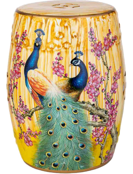 Table d’appoint céramique émaillée paons jaune safran 33x44,5 cm Felisa  - 1