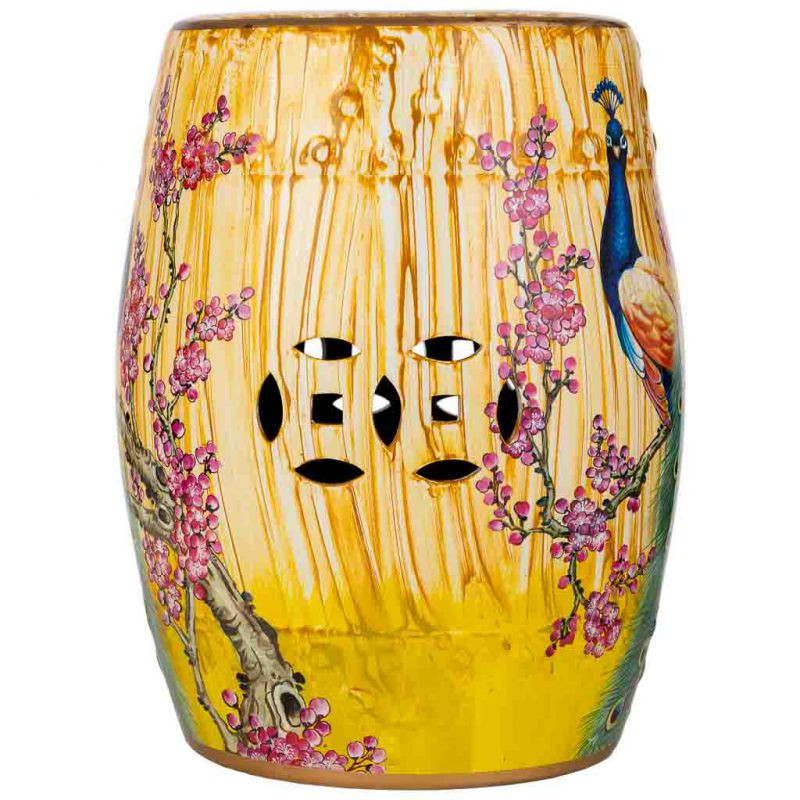 Table d’appoint céramique émaillée paons jaune safran 33x44,5 cm Felisa  - 2