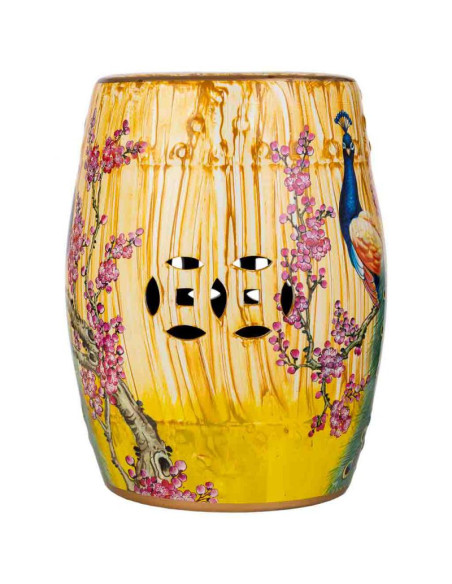 Table d’appoint céramique émaillée paons jaune safran 33x44,5 cm Felisa  - 2