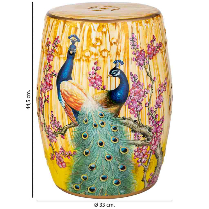 Table d’appoint céramique émaillée paons jaune safran 33x44,5 cm Felisa  - 7