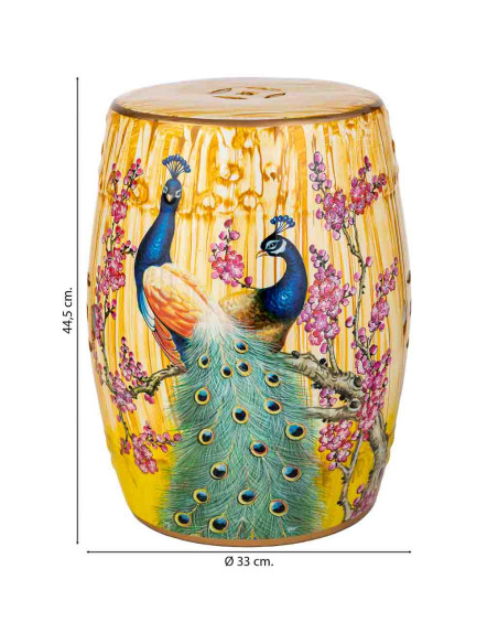 Table d’appoint céramique émaillée paons jaune safran 33x44,5 cm Felisa  - 7