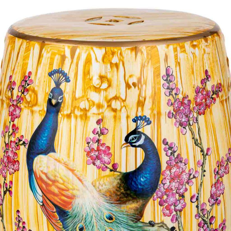 Table d’appoint céramique émaillée paons jaune safran 33x44,5 cm Felisa  - 3