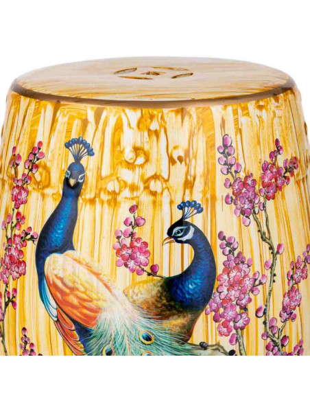 Table d’appoint céramique émaillée paons jaune safran 33x44,5 cm Felisa  - 3