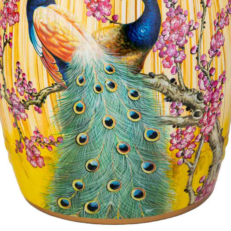 Table d’appoint céramique émaillée paons jaune safran 33x44,5 cm Felisa  - 4