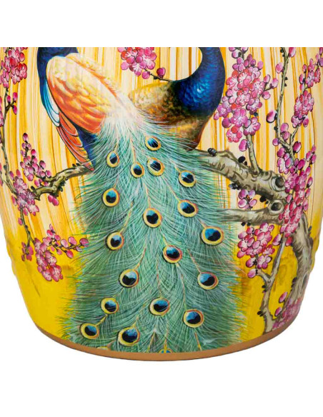 Table d’appoint céramique émaillée paons jaune safran 33x44,5 cm Felisa  - 4