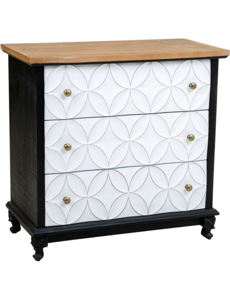 Commode 3 tiroirs blanche et bois 74x38x72 cm Daviza  - 1