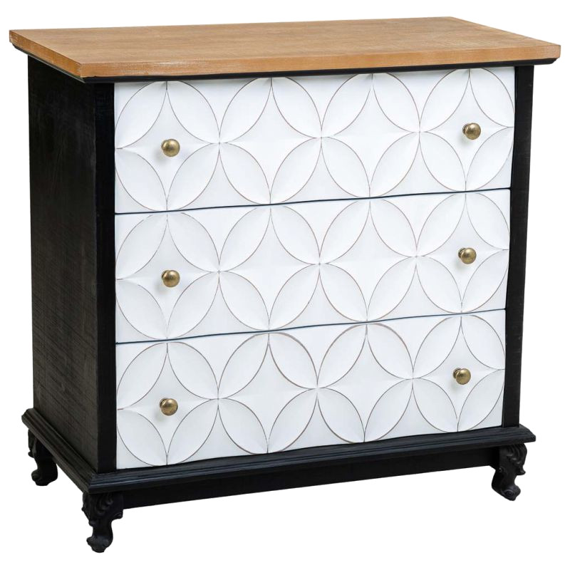 Commode 3 tiroirs blanche et bois 74x38x72 cm Daviza  - 1