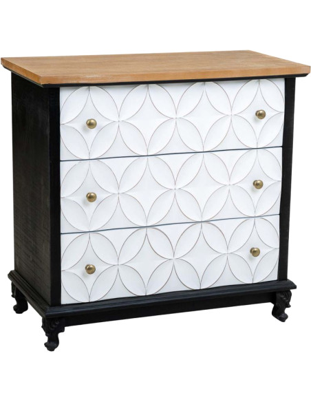 Commode 3 tiroirs blanche et bois 74x38x72 cm Daviza  - 1