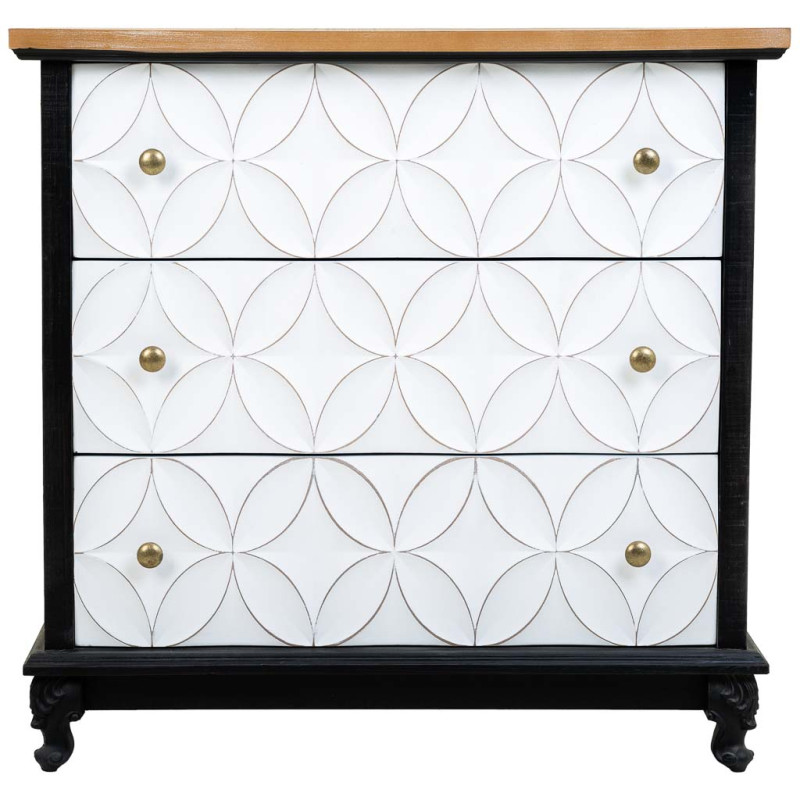 Commode 3 tiroirs blanche et bois 74x38x72 cm Daviza  - 3