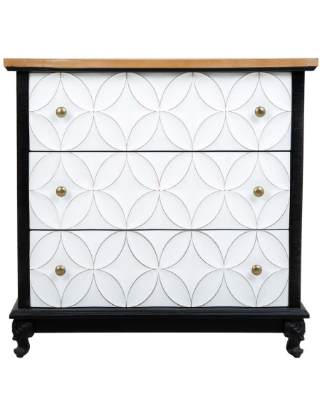 Commode 3 tiroirs blanche et bois 74x38x72 cm Daviza  - 3