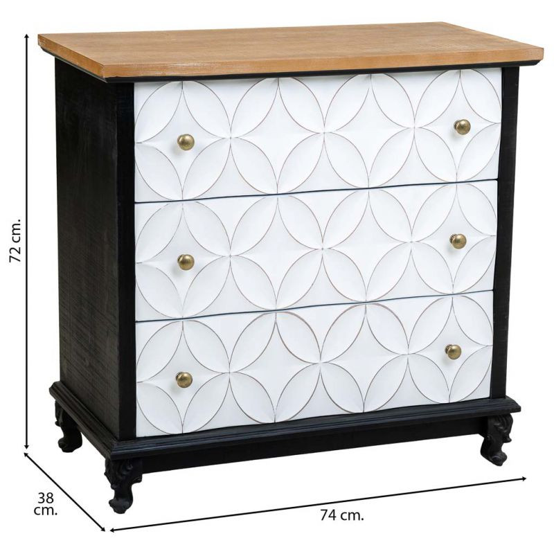 Commode 3 tiroirs blanche et bois 74x38x72 cm Daviza  - 9