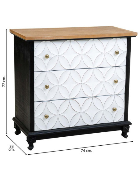 Commode 3 tiroirs blanche et bois 74x38x72 cm Daviza  - 9