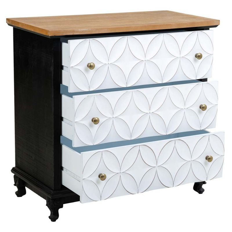 Commode 3 tiroirs blanche et bois 74x38x72 cm Daviza  - 4