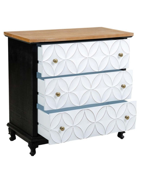 Commode 3 tiroirs blanche et bois 74x38x72 cm Daviza  - 4