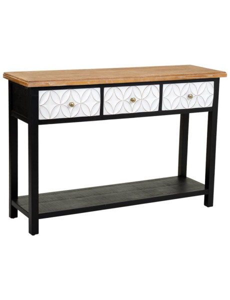 Console d'entrée 3 tiroirs en bois et MDF noire 120x40x81 cm Daviza  - 1