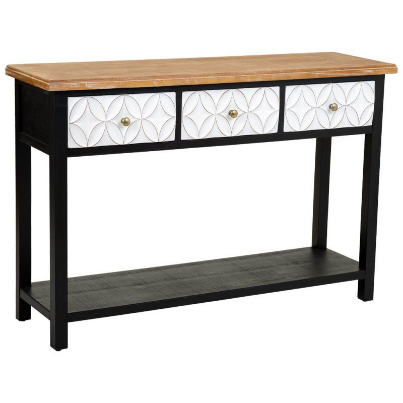 Console d'entrée 3 tiroirs en bois et MDF noire 120x40x81 cm Daviza  - 1