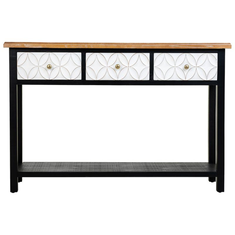 Console d'entrée 3 tiroirs en bois et MDF noire 120x40x81 cm Daviza  - 3