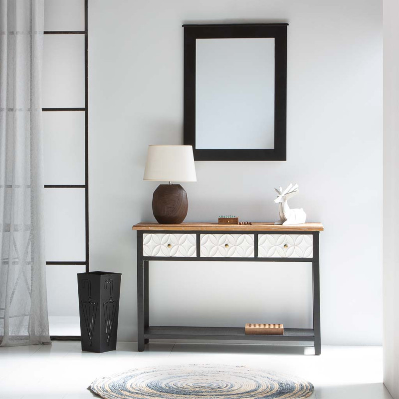 Console d'entrée 3 tiroirs en bois et MDF noire 120x40x81 cm Daviza  - 2