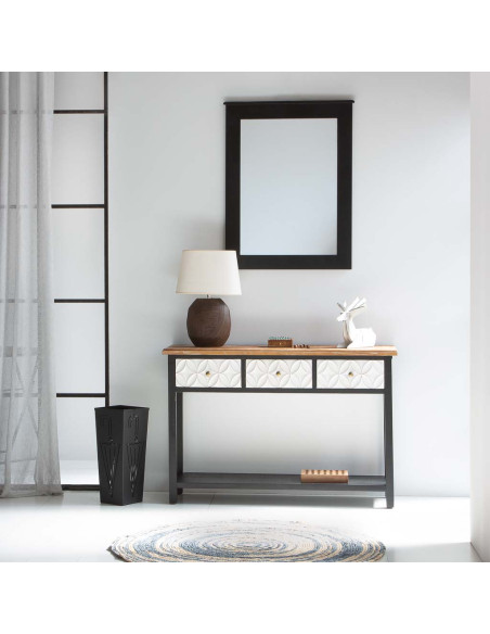 Console d'entrée 3 tiroirs en bois et MDF noire 120x40x81 cm Daviza  - 2