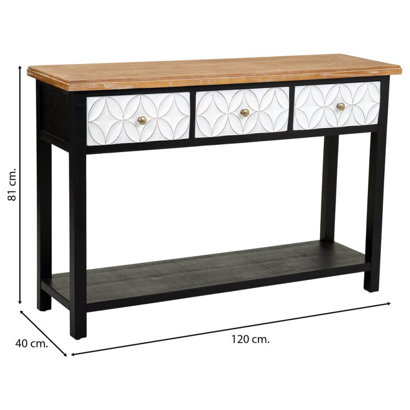 Console d'entrée 3 tiroirs en bois et MDF noire 120x40x81 cm Daviza  - 9