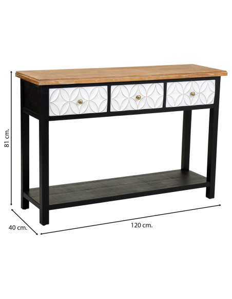 Console d'entrée 3 tiroirs en bois et MDF noire 120x40x81 cm Daviza  - 9