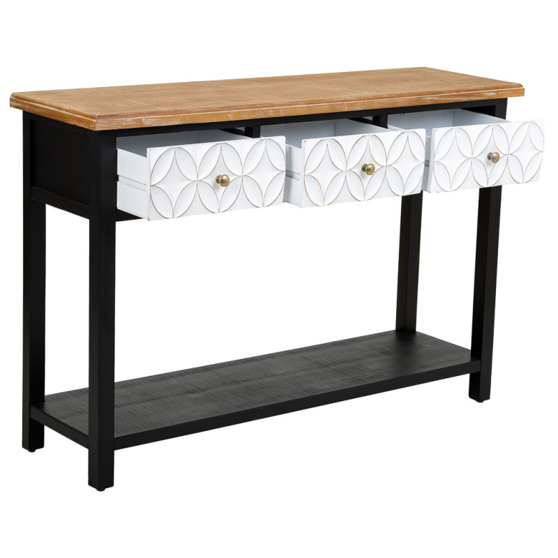 Console d'entrée 3 tiroirs en bois et MDF noire 120x40x81 cm Daviza  - 4