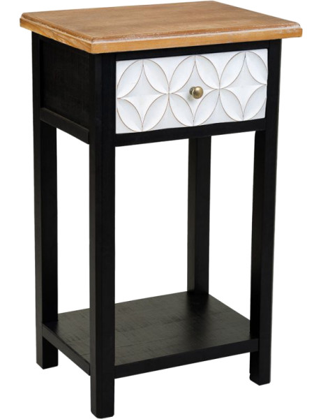 Table de chevet haute noire et bois 1 tiroir 48x35x82 cm Daviza  - 1