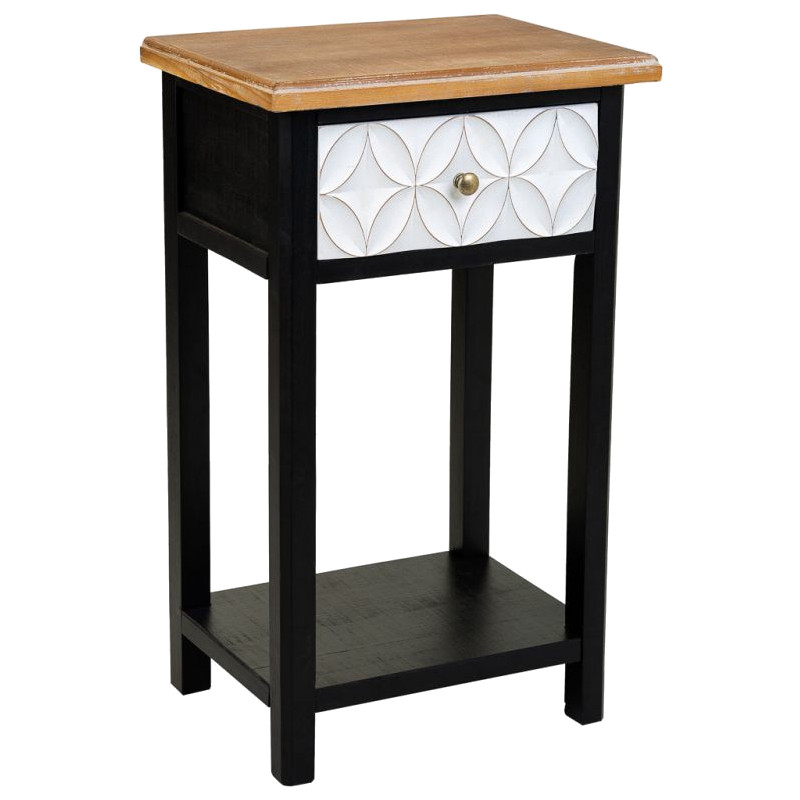 Table de chevet haute noire et bois 1 tiroir 48x35x82 cm Daviza  - 1