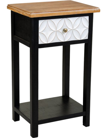 Table de chevet haute noire et bois 1 tiroir 48x35x82 cm Daviza  - 1
