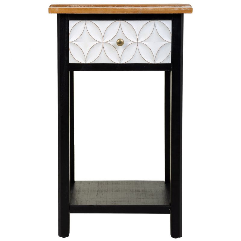 Table de chevet haute noire et bois 1 tiroir 48x35x82 cm Daviza  - 3