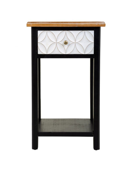 Table de chevet haute noire et bois 1 tiroir 48x35x82 cm Daviza  - 3